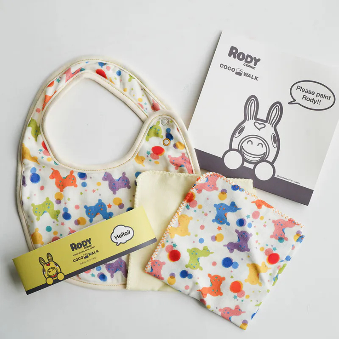 Italy Rody Baby gift set from Japan with a round bib handkerchief