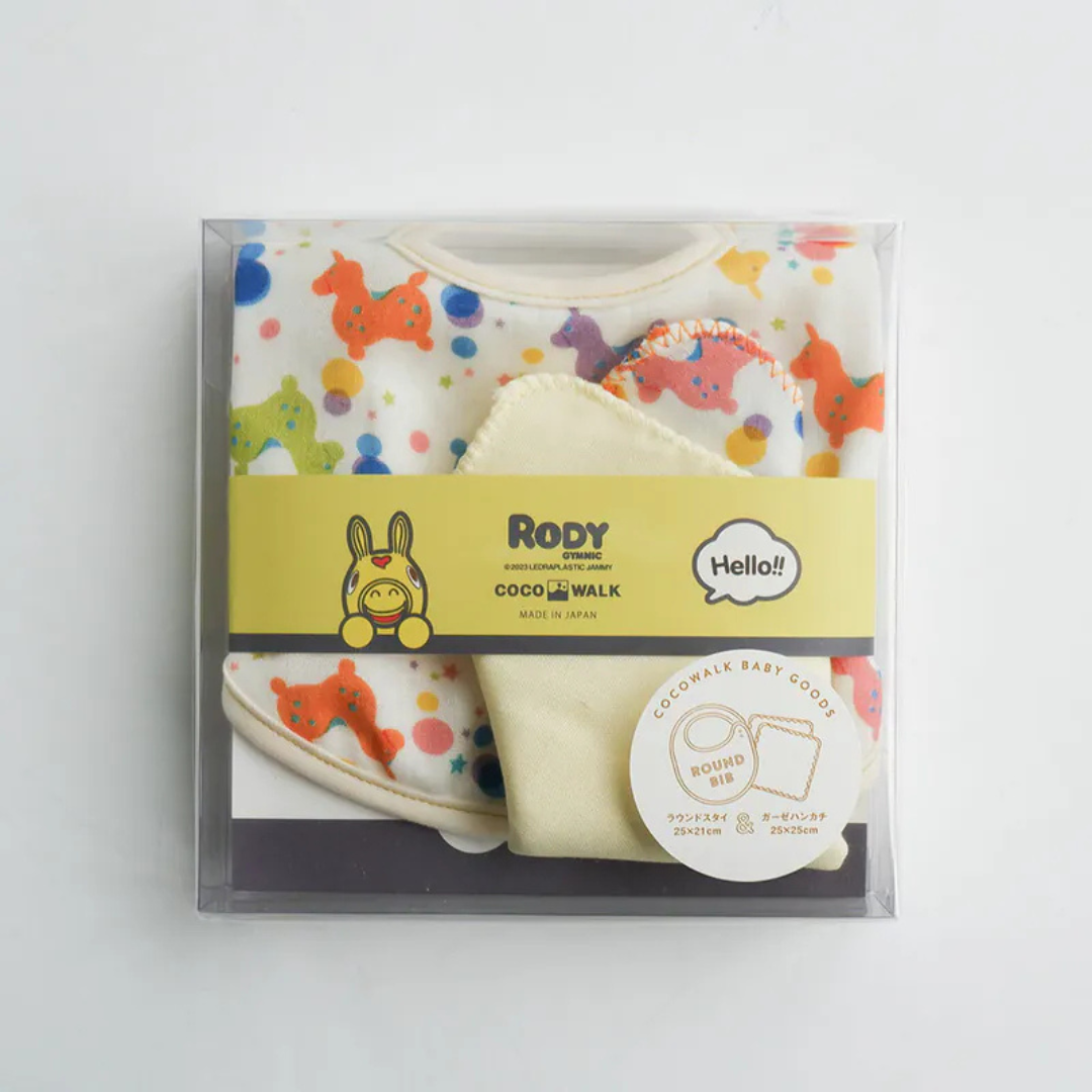 Italy Rody Baby gift set from Japan with a round bib handkerchief