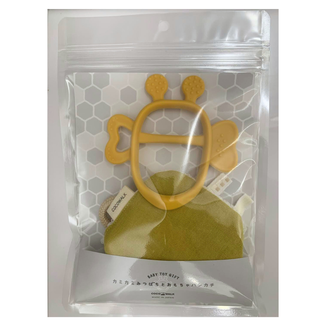 Soft gauze yellow baby handkerchief with a teether