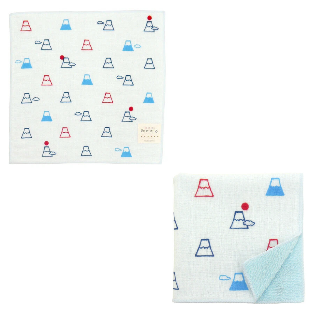 Japanese traditional handkerchief with Mount Fuji and clouds
