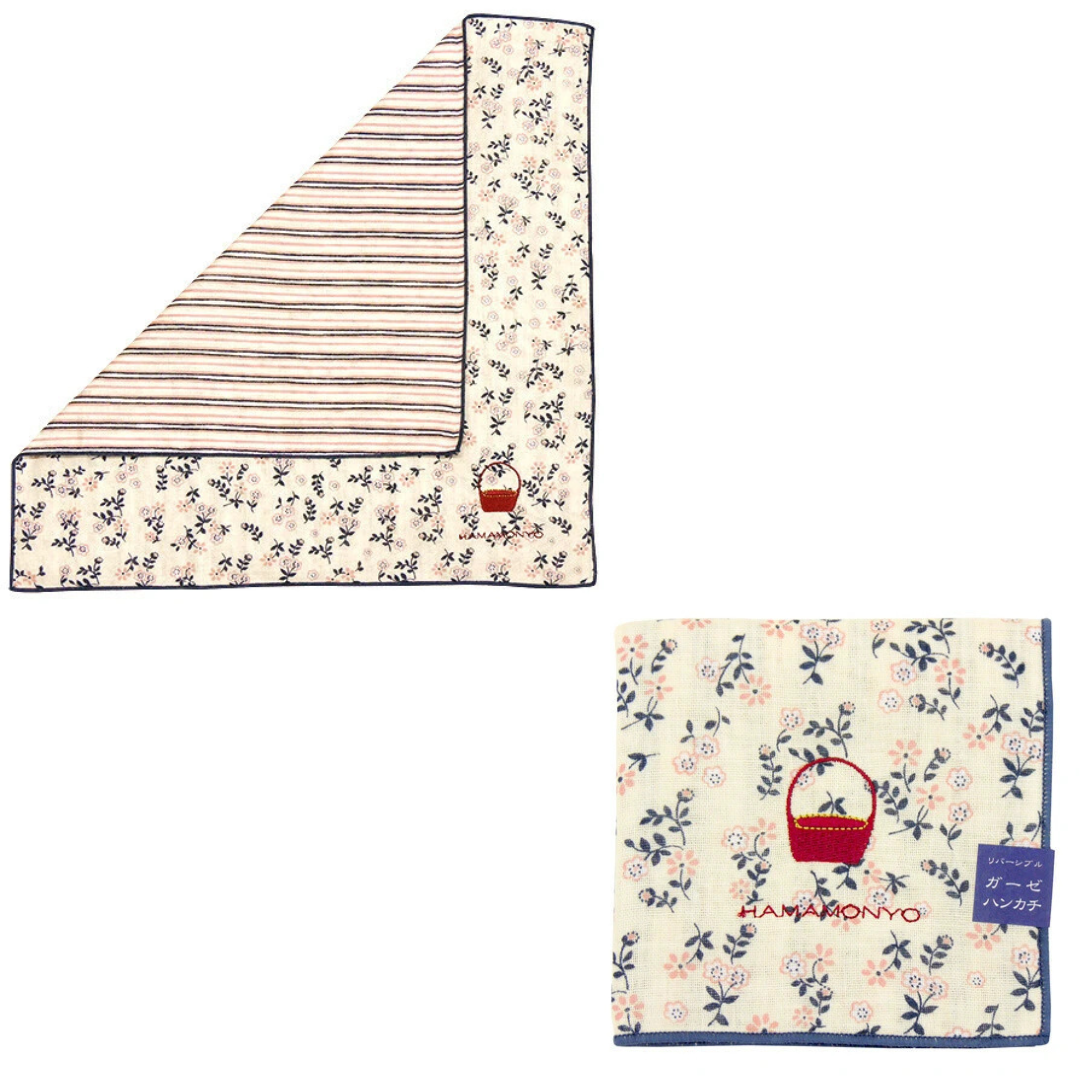 Japanese traditional handkerchief with flowers and baskets