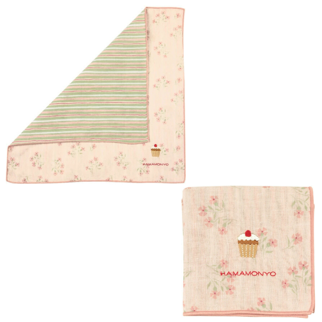 Japanese traditional handkerchief with flowers and cupcakes